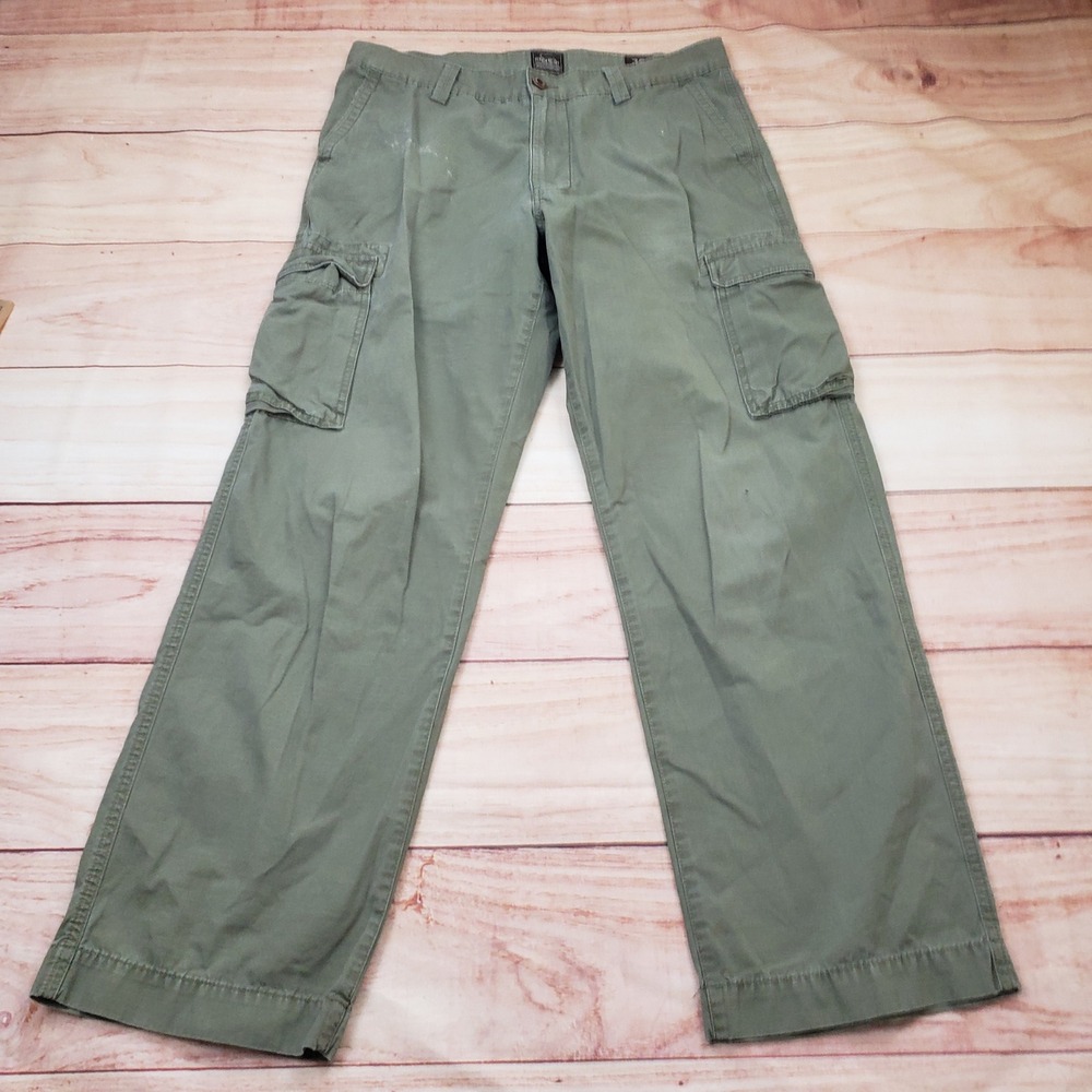 RedHead Pants Mens 36x32 Green Ripstop Cargo Pants Distressed Workwear Utility